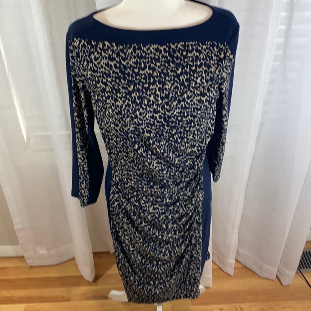 Lauren Ralph Lauren Navy Cream Ruched Dress 14